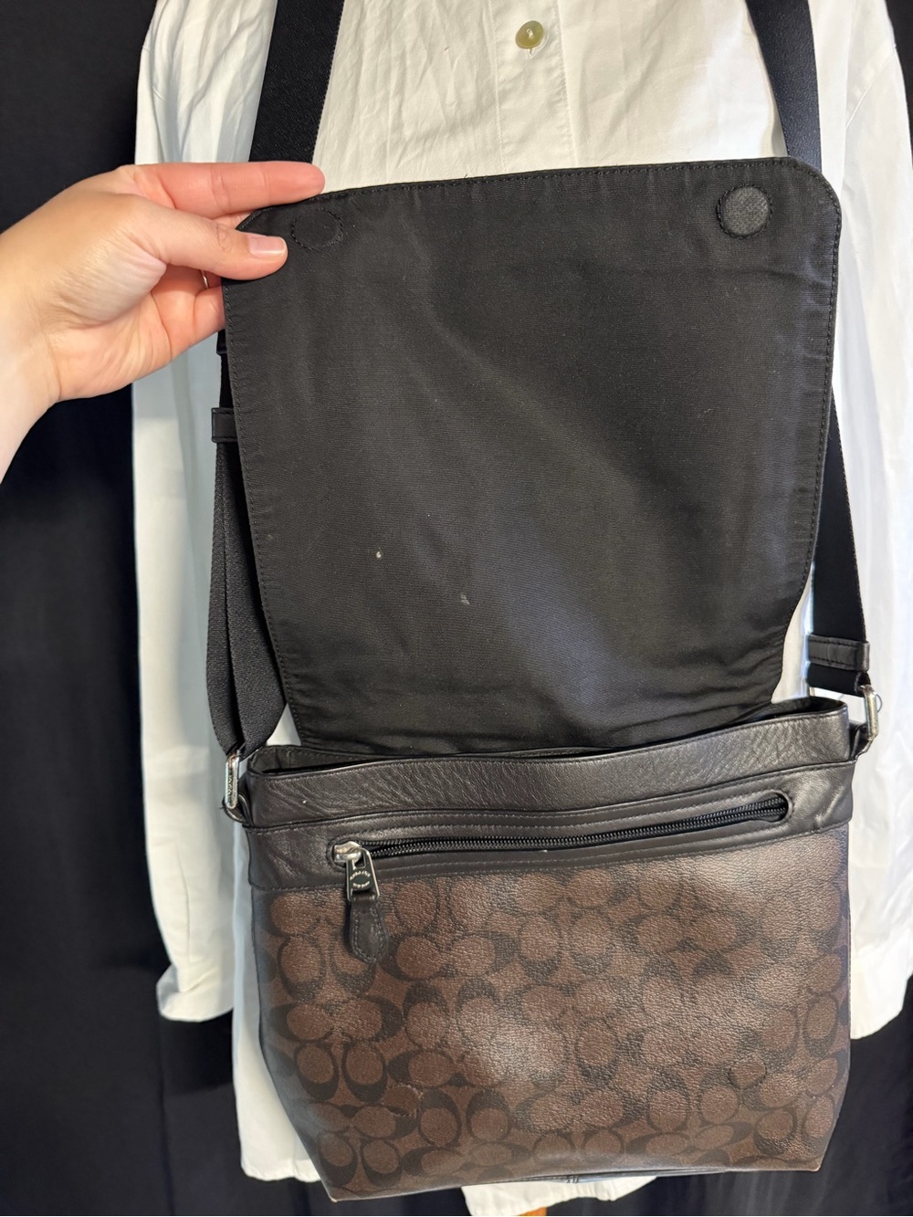 Coach Black Leather & Signature Canvas Messenger Bag - Picture 4 of 6